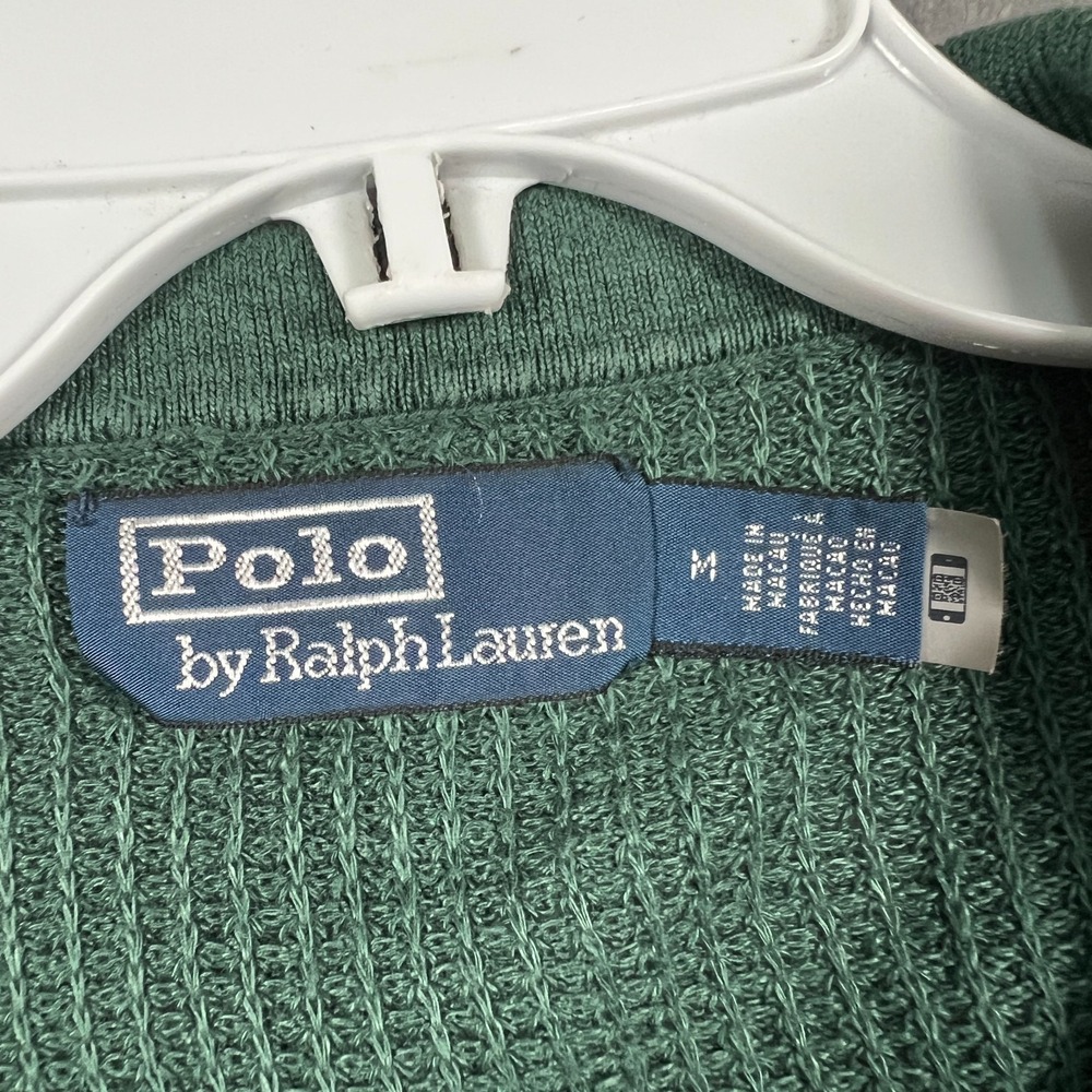 Polo Ralph Lauren Mesh Knit Linen Johnny Collar Sweater Mens Medium Green Shirt - Picture 4 of 12
